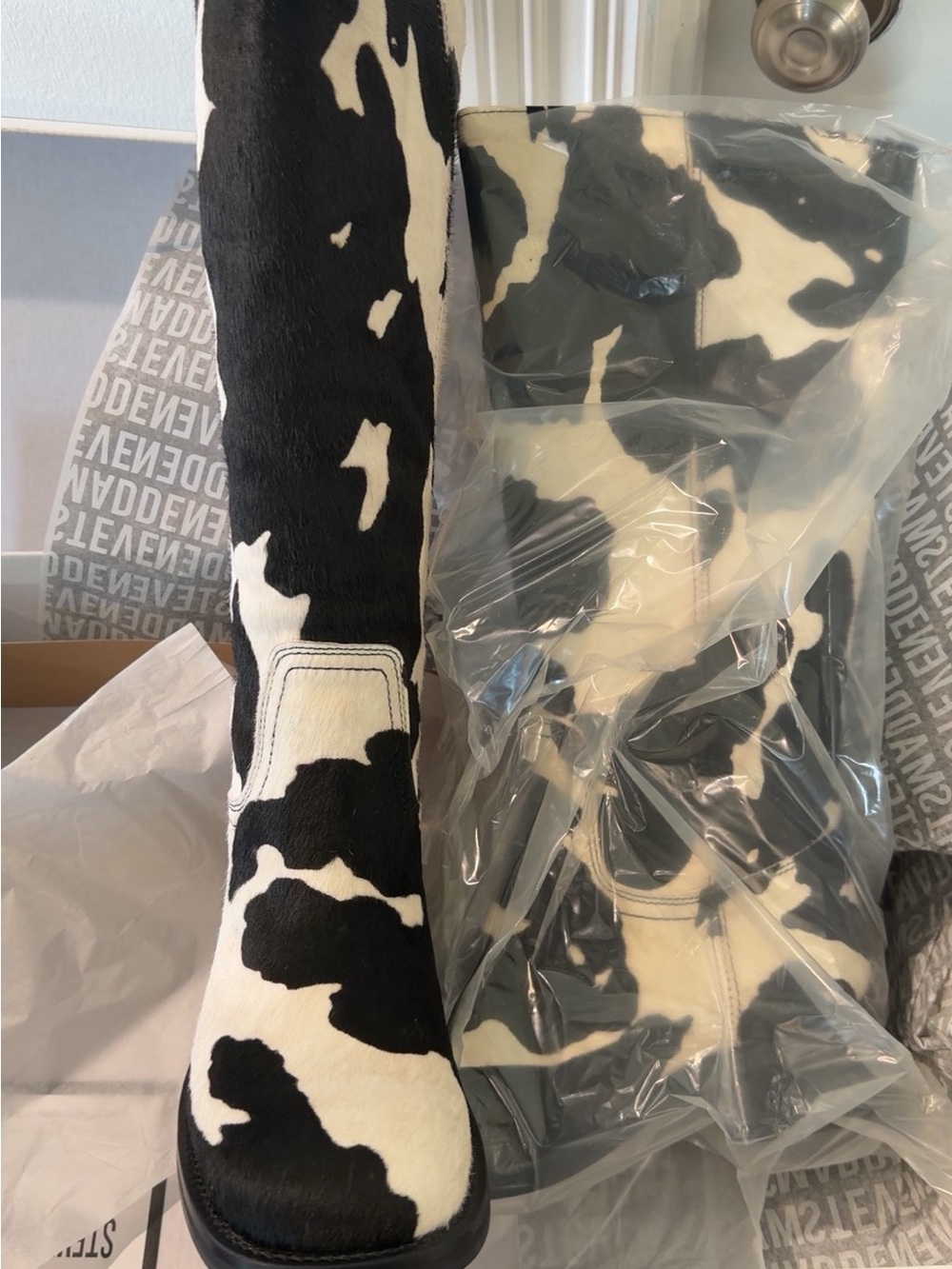 Steve Madden Black & White Cowhide Knee Boots